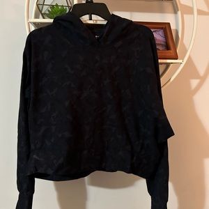 Athleta Women's Medium M Farallon Blue Cropped Camo Hooded Cotton Sweatshirt